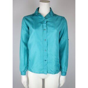 VINTAGE WOMEN'S GREEN BUTTON DOWN LONG SLEEVE TOP - STUFFED SHIRT - SIZE S